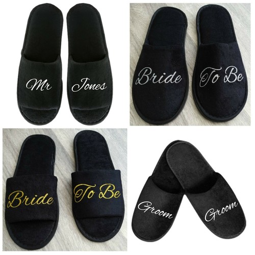 Bride Black Spa Slippers Personalised 