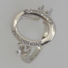 Sterling Silver Semi Mount Ring Setting Oval OV 16x12mm Cabochon 3 Stone