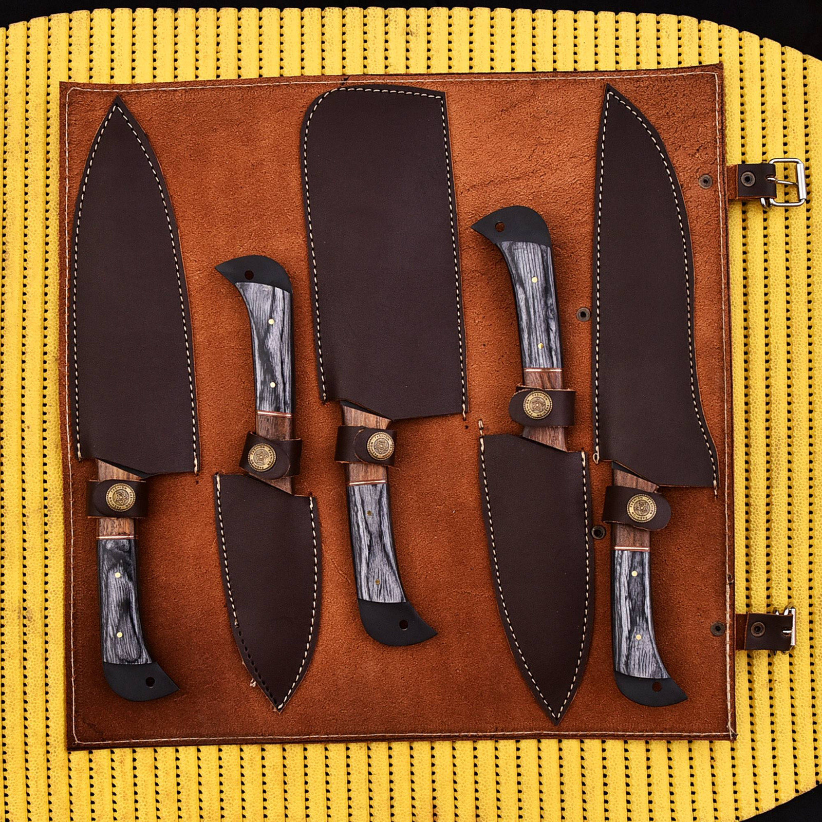 5 PIECES HANDMADE FORGED CARBON STEEL BLADE KNIFE CHEF KITCHEN KNIVES SET 2930