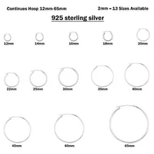 2mm Thickness Snap Post Hoop Earrings Round 925 Sterling Silver (12mm-65mm)
