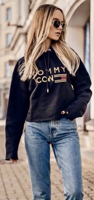Tommy Hilfiger Icon logo cropped hoodie Made In Turkey Size M | eBay