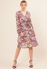 Womens Ladies Multi Paisley Print Flared Sleeves Wrap Midi Dress