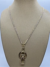 Vintage Double Strand Rhinestone Lanyard and Keychain Over the Head Necklace