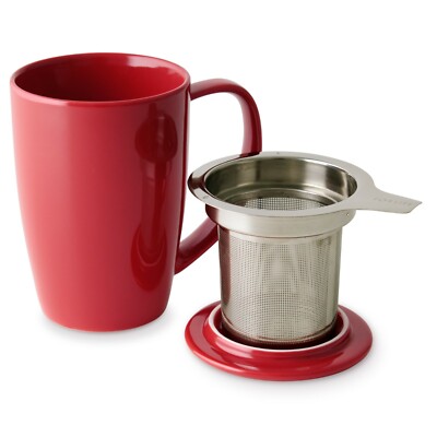 FORLIFE Curve Tall Tea Mug With Infuser & Lid - 15 Oz, Black Graphite, Fine Mesh For Loose Leaf Tea