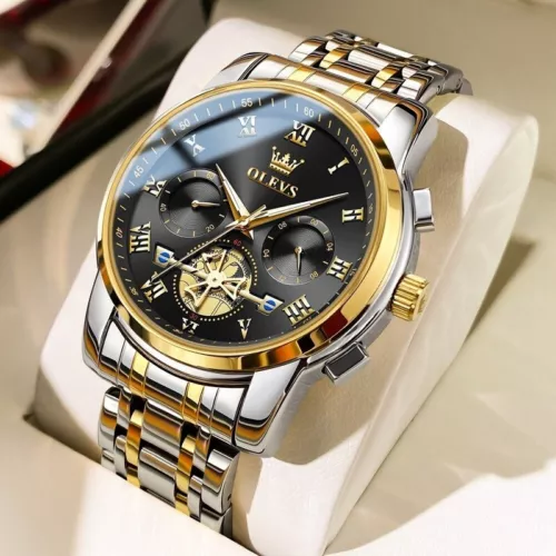 Leuchtende OLEVS Uhr Wasserdicht Quarz Luxus Edelstahl Herren Stahl Männer Datum - Bild 3 von 12