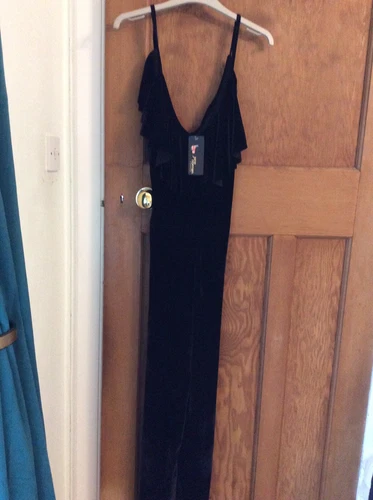 Fabulous New with tags Jane Norman black velvet jumpsuit, size 8