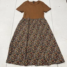 SHEIN Brown Floral Fit Flare Shirt Dress Midi Length Women’s Size Large
