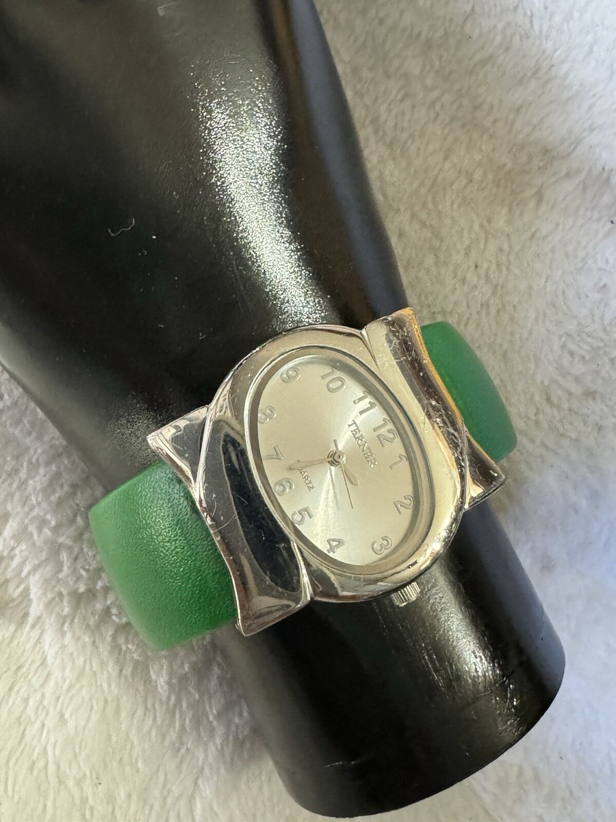 Bijoux Terner Wristwatch Silver Tone Green Cuff Band Oval  display picture 1