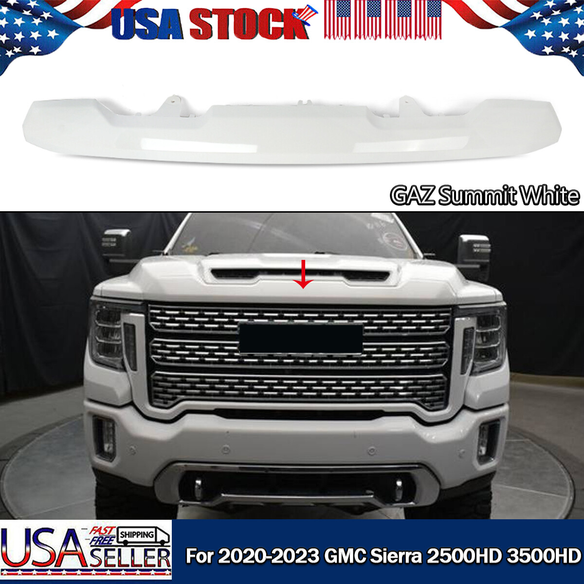 For 2020-23 GMC Sierra 2500HD 3500HD Front Upper Hood Bulge Molding Summit White