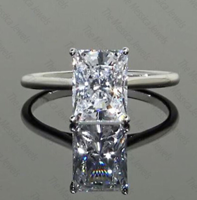 2.17 Ct Radiant Cut Moissanite Solitaire Engagement Ring 14K White Gold Plated