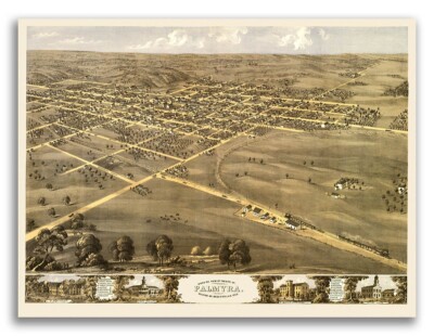 1869 Palmyra MO Vintage Old Panoramic City Map - 20x28