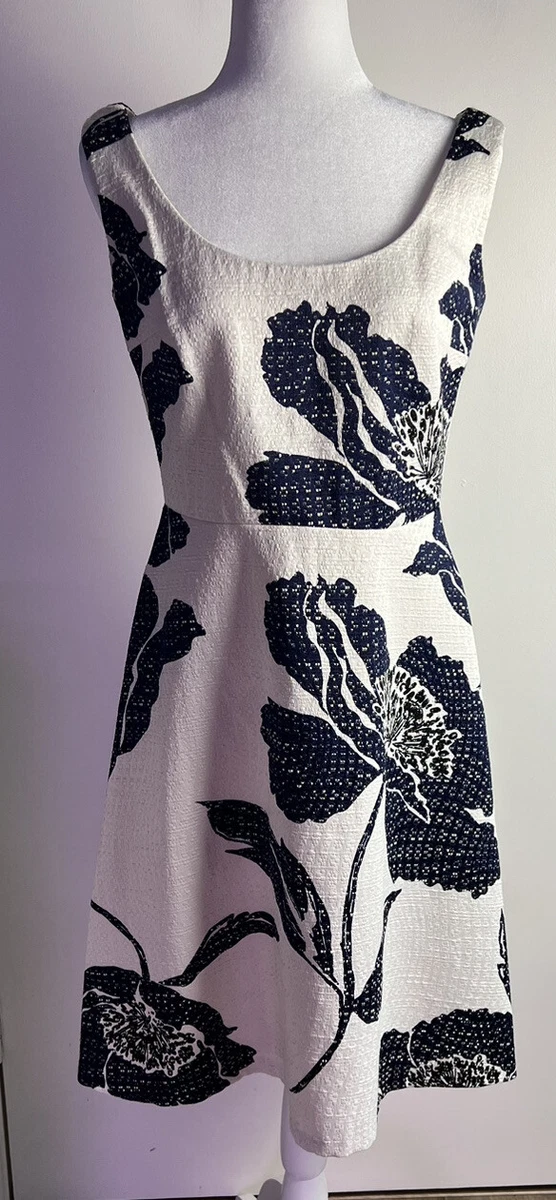 W BY WORTH Womens A Line Navy Floral Waffle Texture Zip Up Dress w Pockets Sz 4