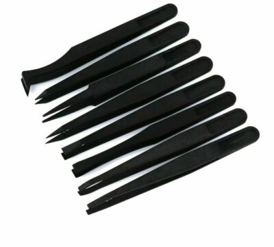 Set Of 8 Black Nylon ESD Tweezers With Different Shaped Tips 
