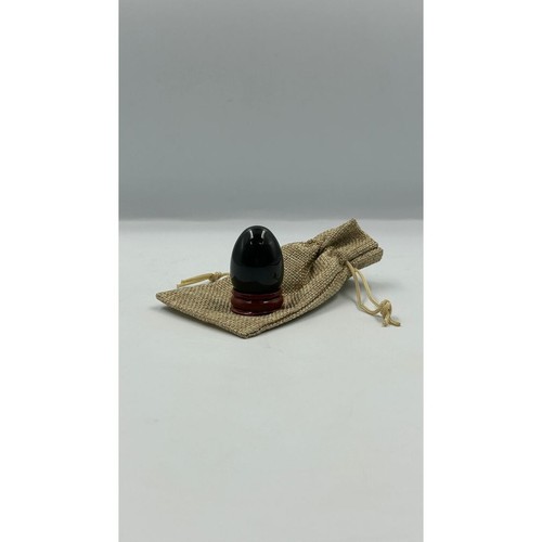 Black Obsidian Crystal Egg With Stand & Burlap Pouch - Picture 2 of 6