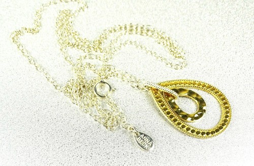 ANNA BECK $325 Sterling Silver 18K Gold Dot Hammered Pendant Long Necklace - Picture 2 of 8