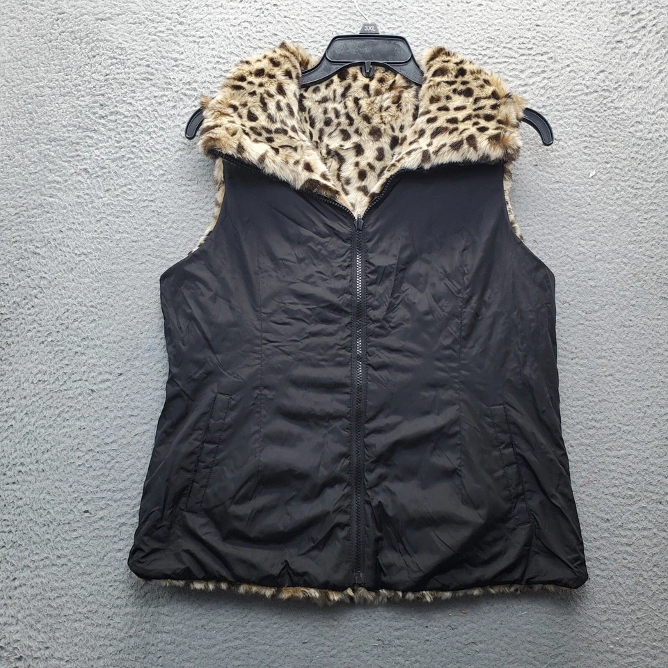 Dressbarn Reversible Vest Womens L Multi Animal Print Fox Fur Sleeveless Zipper - Image 3 of 4