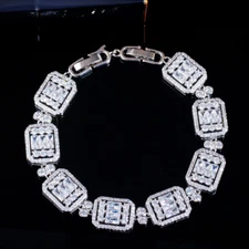 Baguette Cubic Zirconia CZ Square Tennis Bangle Bracelet for Women Wedding Party