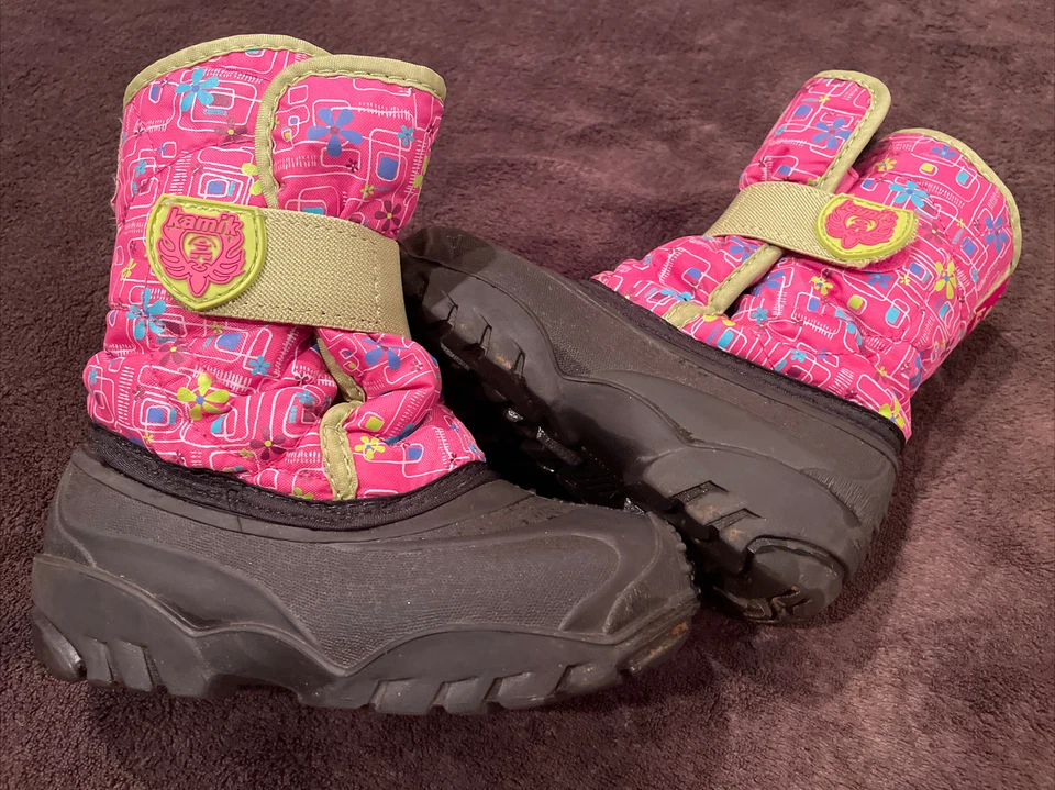 Девочек снег ботинки размер 10 резиновая подошва KAMIK Snowbug2 меха с подкладкой теплый розовый и зеленый - Изображение 4 из 4