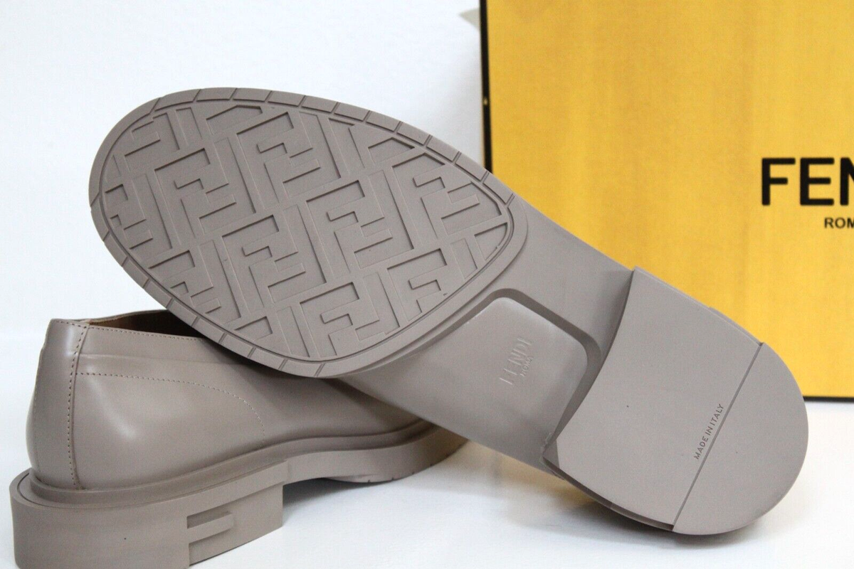 FENDI Tan Beige Taupe Leather FF Logo Frame Slip on Loafer Men Shoes US 10/ EU40 New sz 11 US / 10 UK FENDI Beige Leather FF Logo Frame Slip  main image 3