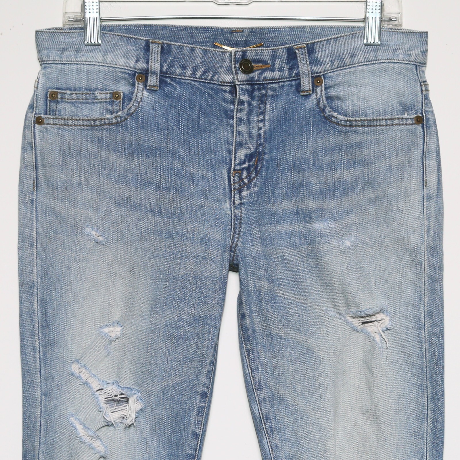 Jeans denim blu SAINT LAURENT D01 CON SK LW sottili effetto invecchiato Donna 29x34