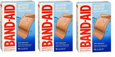 Band-Aid Water Block Tough-Strips Extra Large Bandages 10 Count *Three Pack*