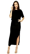 American Rose Womens Short Sleeve Daniella Ruched Maxi Dress Black XS
