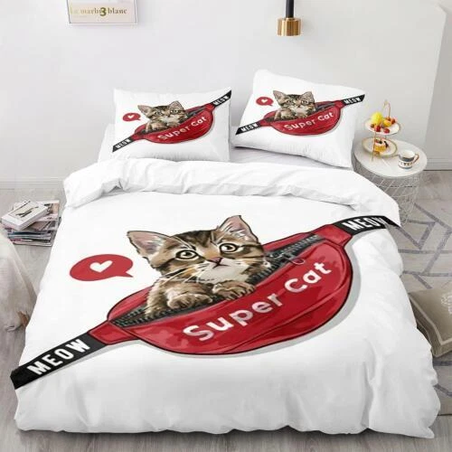 Cats Quilt Duvet Cover Pillowcase Pets Bedding Set Single Double King Size Hot - Picture 36 of 63