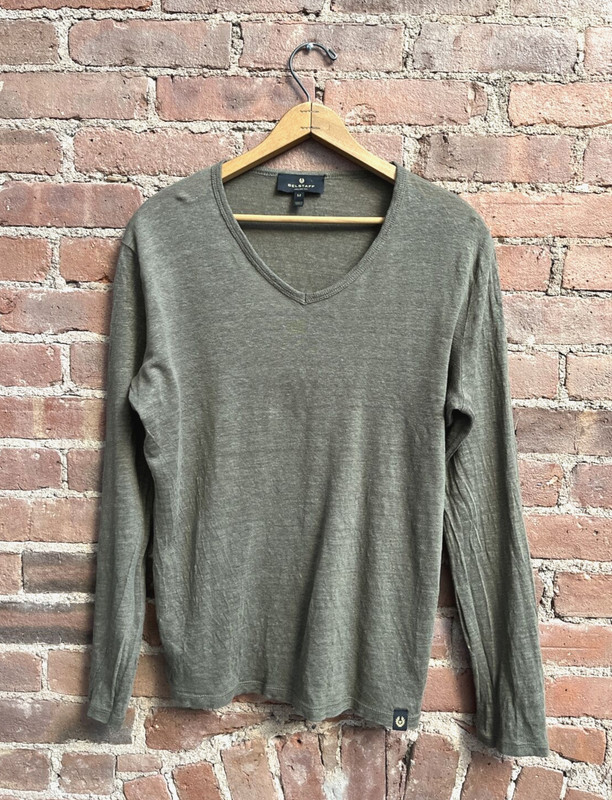 Belstaff Mens Linen Shirt, Sz Medium, Olive Green
