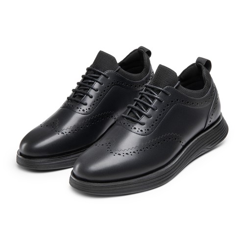 Men's Dress Sneakers Oxfords Casual Wingtip Brogue Breathable Shoes Black/Brown - Picture 19 of 35