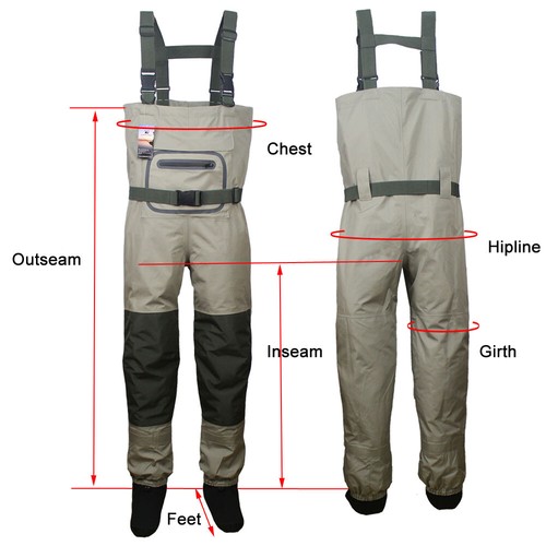Fly Fishing Chest Waders Breathable Waterproof Stocking foot River Wader Pants - Picture 2 of 12
