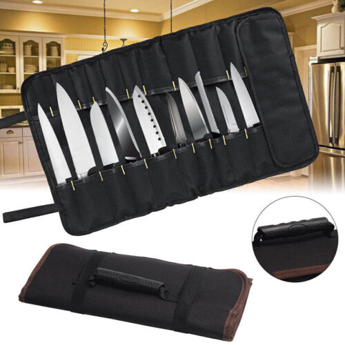 14 POCKET Roll Bags Portable Chef Knife Bag Carry Case Tool Bag Storage Brown - Afbeelding 1 van 6