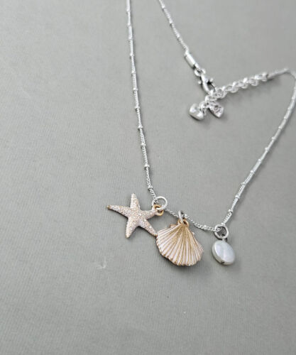 Brighton Sea Dreamer Starfish Shell Pearl Charm Silver Gold Two Tone Necklace 18 - Picture 3 of 12