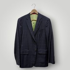 Isaia Napoli Mens Navy Blue Windowpane Wool Blazer Jacket IT 52 US 42 Italy