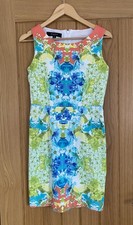 Nine West Sheath Dress Size 6 Short Green Blue Lined Bodice Stretch Sleeveless