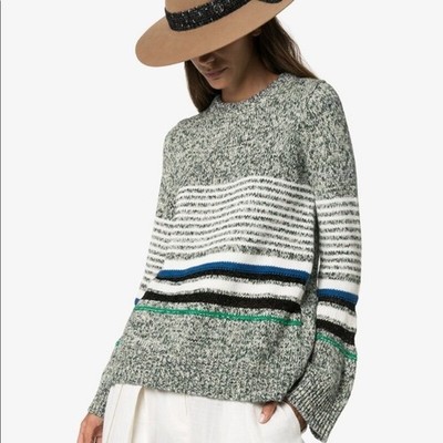 See By Chloe Striped Knit Sweater Womens Medium Nightfall Green CHS19WMP14570