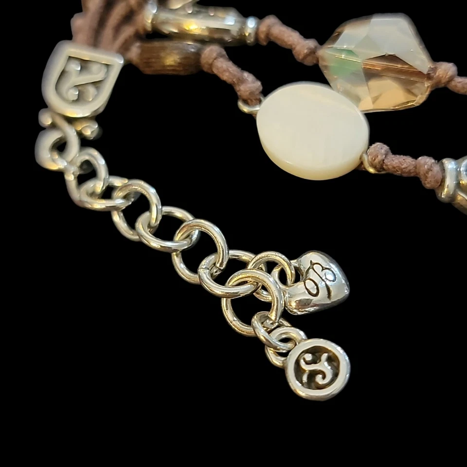 Pulsera Brighton Riviera Multi-Hebra Plata Concha Madera Cristal Boho 7" Corazón Foto 3 de 4
