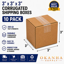 3" x 3" x 3" 10 Pack Corrugated Shipping Boxes Heavy Duty Packing Moving Boxes