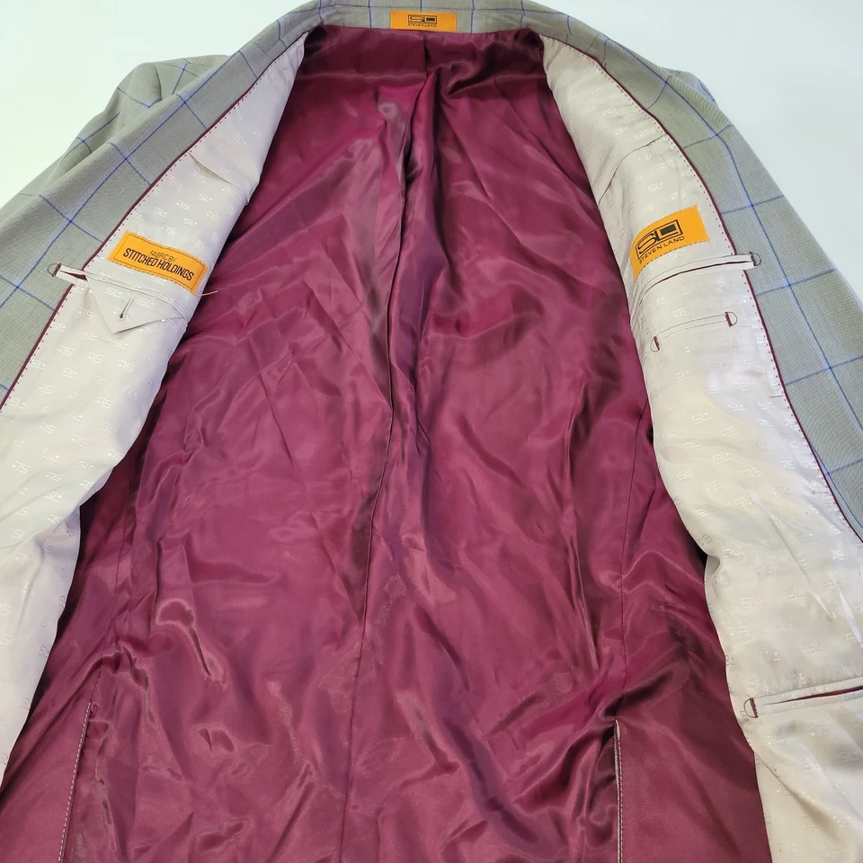 Traje Steven Land Para Hombres 3 Piezas Walter SL77 Blazer Chaleco 46R Pantalones 40R Gris Cuadros Foto 3 de 4