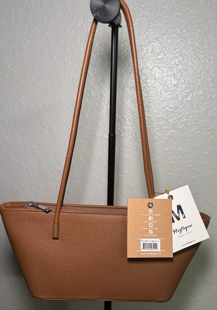 Miztique Brown Shoulder Bag Silver Hardware Zip Closure Zipper
