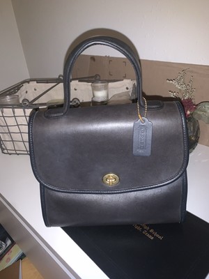 クリーニング済 old coach 9977 Manor Bag USA Vtg Coach Manor Bag 9977 Navy Blue Leather Top Handle Made in USA