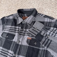 Orvis Flannel Shirt Mens M Gray Black Plaid Button Up Long Sleeve Shacket