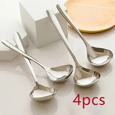 4Pcs Super Big Head Spoons Polished Surface Silver Stainless Steel Soup