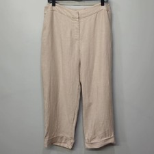 Eileen Fisher 100 Linen Pants Women Medium Beige Straight Wide Leg Cuffed Baggy