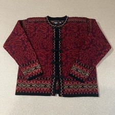 Vintage Nordic Design Wool Fair Isle Cardigan Sweater Clasps Size L