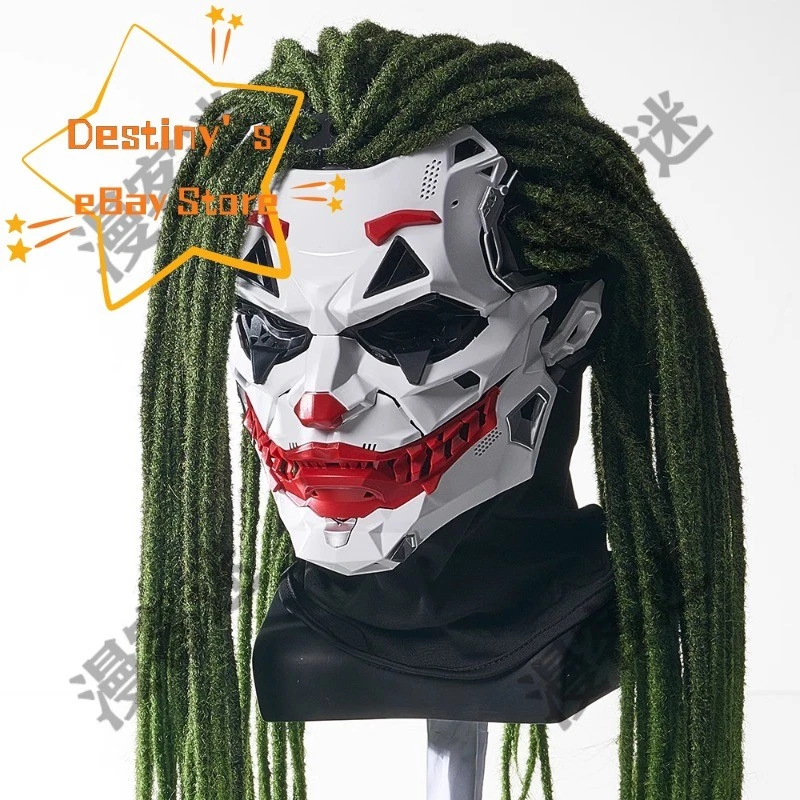Joker Mask Dreadlock CyberpunkCosplay Mask Halloween Resin Customized ABS+PE 1PC - Image 4 of 4