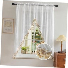 Beda Home Tassel Linen Textured Swag Curtain 36"W x 63"L Pack of 1 White