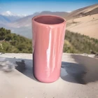 Mid Century Haeger Ceramic Pottery Pink Mauve Cylinder Vase Floral #03917 - 9”