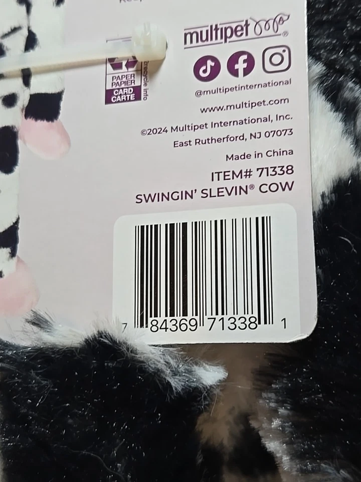 Multipet Swingin' Slevin Cow Dog Toy - White/Black, So Soft & Cuddly 29" (042) - Image 4 of 4
