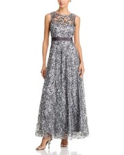NWT  Eliza J Sleeveless Boat Neck Ball Gown SILVER size 16