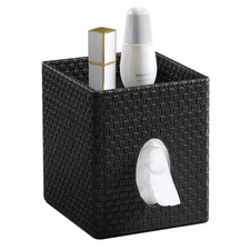 Square Tissue Box Cover, Stylish Leather Tissue Box Holder with Storage Tray,...